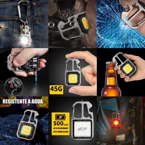 Mini Lanterna Chaveiro de Bolso Multifuncional, Abridor de Garrafa, Chaves de Fenda, Acendedor